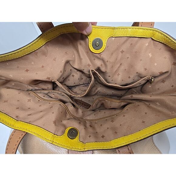 Fossil Zoey Yellow Beige Brown Leather Shopper Shoulder Hand Bag Purse U299 - Picture 10 of 10